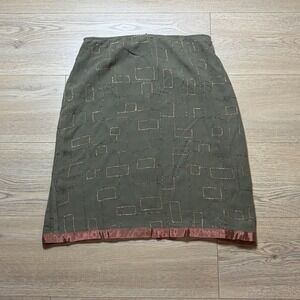 Vintage Tessuto Women's Sage Silk Blend Midi Skirt Sz 10 Gold  90s Boho Abstract